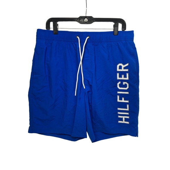 Tommy Hilfiger Blue Drawstring Side Pockets Swim Trunks Shorts Maillot Large - Picture 1 of 8